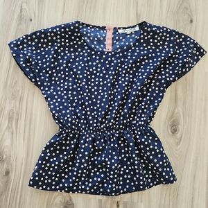 Francesca's Navy Polka Dot Women's Top